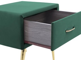 Mesa de cabeceira com 1 gaveta em veludo verde esmeralda FLAYAT Beliani