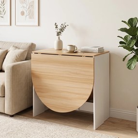 Mesa de Jantar Dobrável, 163 x 80 x 75 cm (CADEIRAS NÃO INCLUIDAS), Superfície Curva, Natural+Branco