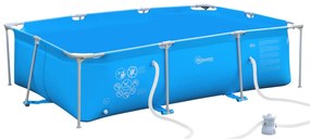 Outsunny Piscina Desmontável Tubular 252x152x65cm com Depuradora de Cartucho Piscina Retangular de Exterior para Adultos e Crianças 2.163L Azul
