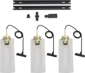 Sistema de Calhas Moderno Preto com 3 Candeeiros Pendentes Dourado com Vidro Transparente Monofásico - Iconic Laura