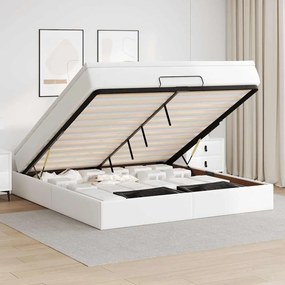 Estrutura de cama otomana com colchão branco couro falso