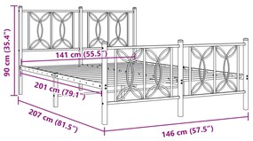 Estrutura de cama com cabeceira e pés 140x200 cm metal branco