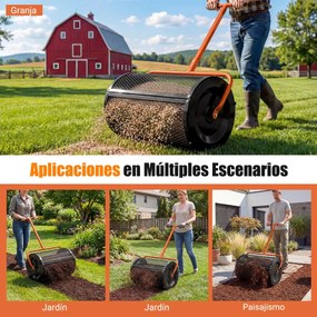Espalhador de composto para Jardim de 31 cm com rolo para turfa e cabo em T ajustável em altura, com cesto de malha metálica para jardim ou relvado, L
