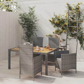 vidaXL 5pcs conjunto de jantar p/ exterior c/ almofadões vime PE cinza