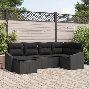 Conjunto de Jantar de Jardim de 6 Peças com Almofadas Preto Polirattan