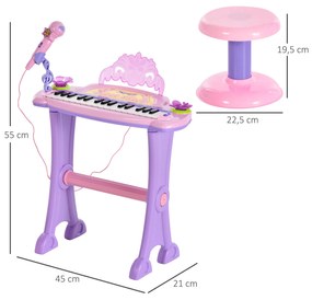 HOMCOM Piano Eléctrico Infantil 32 Teclas Piano Infantil com Microfone