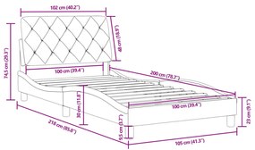 Estrutura de cama c/ cabeceira 100x200 cm veludo azul