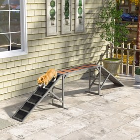Rampa de agilidade para cães 335x55x60 cm, equipamento de agilidade para cães, barras de segurança com superfície antiderrapante cinzento