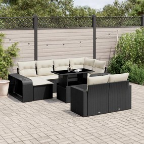 11 pcs conjunto sofás de jardim c/ almofadões vime PE preto