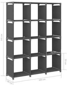 Unidade de prateleiras 12 cubos 103x30x141 cm tecido cinzento