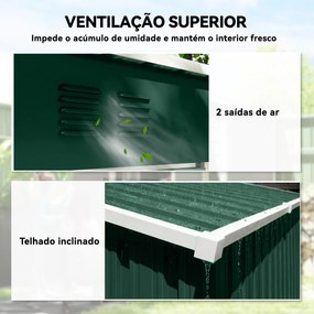 Abrigo de Jardim Exterior 1,37 m² 163x90x179 cm com Porta com Fechadura e Grelhas de Ventilação Verde