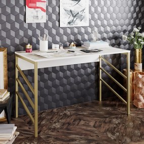 Secretária de Estudo Tuna – Dourado e Branco – 120 cm x 75 cm x 60 cm