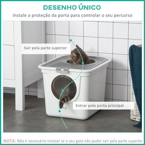 Caixa de Areia para Gatos com Pá Sanita para Animais de Estimação com 2 Portas 44x55x39 cm Branco e Cinza
