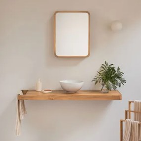 Conjunto De Móvel De Casa De Banho 130x45 Cm Suspenso Em Madeira De Teca Neill Madeira De Teca & Sem Torneira & Cerâmica Branca Redonda Ø30 Cm Calgari