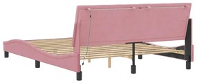 Estrutura de cama c/ luzes LED 160x200 cm veludo rosa