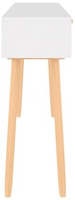 Mesa consola 105x30x75 cm pinho maciço e vime natural branco