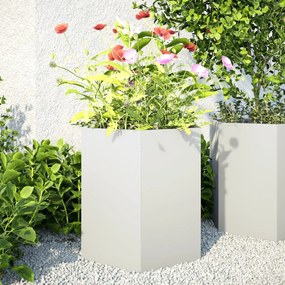 vidaXL Vasos floreiras de jardim 2 pcs hexagonal 46x40x45cm aço branco