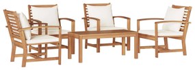 vidaXL Conjunto de Sofá de Jardim 5 pcs Natural Madeira de Teca Sólida
