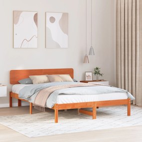 Estrado de Cama com Cabeceira Castanha Encerada 140x200 cm Madeira de