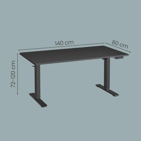 Secretária com regulação elétrica da altura 140 x 80 x (72-120) cm, secretária para trabalhar em pé com porta-cabos tipo C, preta