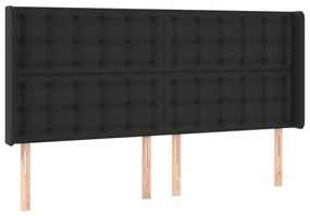 Cama box spring c/ colchão/LED 200x200cm couro artificial preto