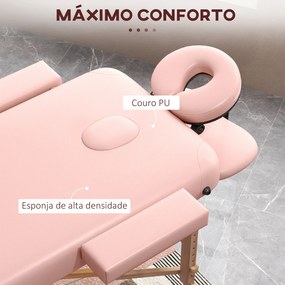 Marquesa de Massagem Dobrável Marquesa com Altura Ajustável Desenho Ergonómico 185x60x64-88 cm Rosa