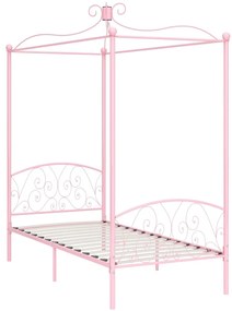 Estrutura de cama com dossel 90x200 cm metal cor-de-rosa