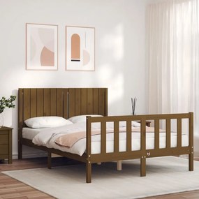 Estrutura cama casal com cabeceira madeira maciça castanho-mel