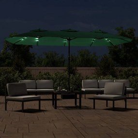 Guarda-sol Duplo com luzes LED 449x245 cm Verde