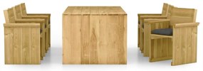 7 pcs conj. de jantar p/ jardim c/ almofadões pinho impregnado