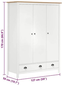Roupeiro 3 portas Hill 127x50x170 cm pinho maciço branco