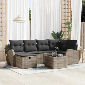 vidaXL Conjunto de Sofá de Jardim de 7 peças com almofadas Cinza Rattan Poliéster