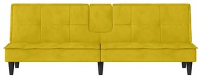 Sofá-cama com suporte para copos veludo amarelo