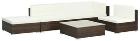vidaXL 6 pcs conjunto lounge jardim c/ almofadões vime PE castanho
