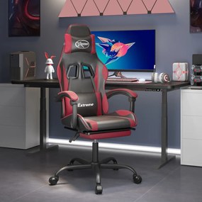 vidaXL Cadeira gaming +apoio pés couro artificial preto/vermelho tinto