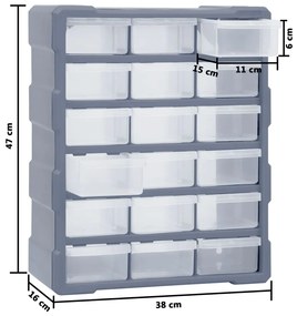 Caixa organizadora com 18 gavetas médias 38x16x47 cm