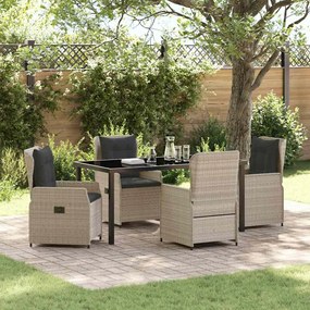 Conjunto de Jantar de Jardim vidaXL de 5 Peças Cinza Claro em Rattan de Poliéster