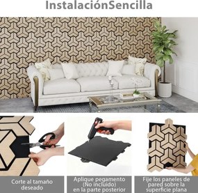 Conjunto de 4 painéis acústicos 83 x 65 cm com 27 tábuas de madeira irregulares para redução de ruído e decoração de tetos e paredes