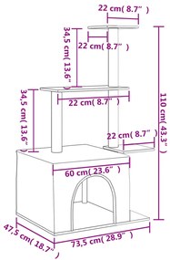 Árvore p/ gatos c/ postes arranhadores sisal 110 cm cinza-claro