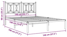 Estrutura de cama com cabeceira 140x190 cm metal preto