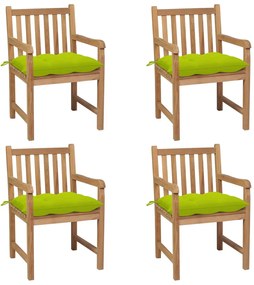 vidaXL Cadeiras jardim c/ almofadões verde brilhante 4 pcs teca maciça
