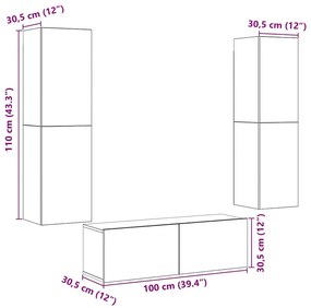 armários de TV montados na parede 3 pcs madeira velha