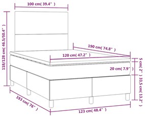 Cama box spring colchão LED 120x190cm couro artif. azul-escuro