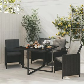 3095504 vidaXL 5 pcs conjunto de jantar p/ jardim c/ almofadões vime PE preto