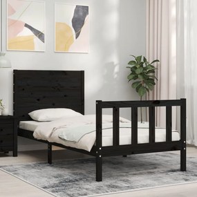 vidaXL Estrutura de cama com cabeceira 90x200 cm madeira maciça preto