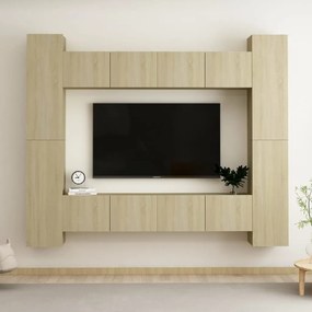 8pcs conjunto móveis de TV derivados de madeira carvalho sonoma