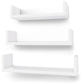 Conjunto de 3 prateleiras de parede modernas SONGMICS, prateleiras flutuantes de MDF com acabamento de alto brilho e montagem invisível, branco LWS40WT