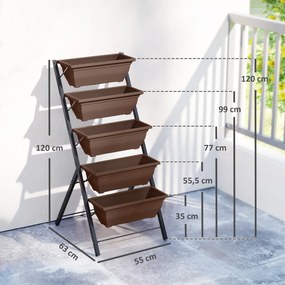 Suporte para Plantas de 5 Níveis com 5 Vasos Orifícios de Drenagem para Interior e Exterior 55x63x120 cm Preto