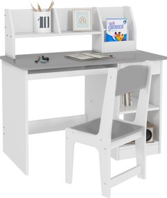 Conjunto de Secretária Infantil e Cadeira Ergonómica, 90 x 45 x 90 cm, Espaços de Arrumação, Cinzento