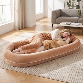 Cama Partilhada para Animais, 185 x 78 x 21 cm, Bordo Removível, Castanho